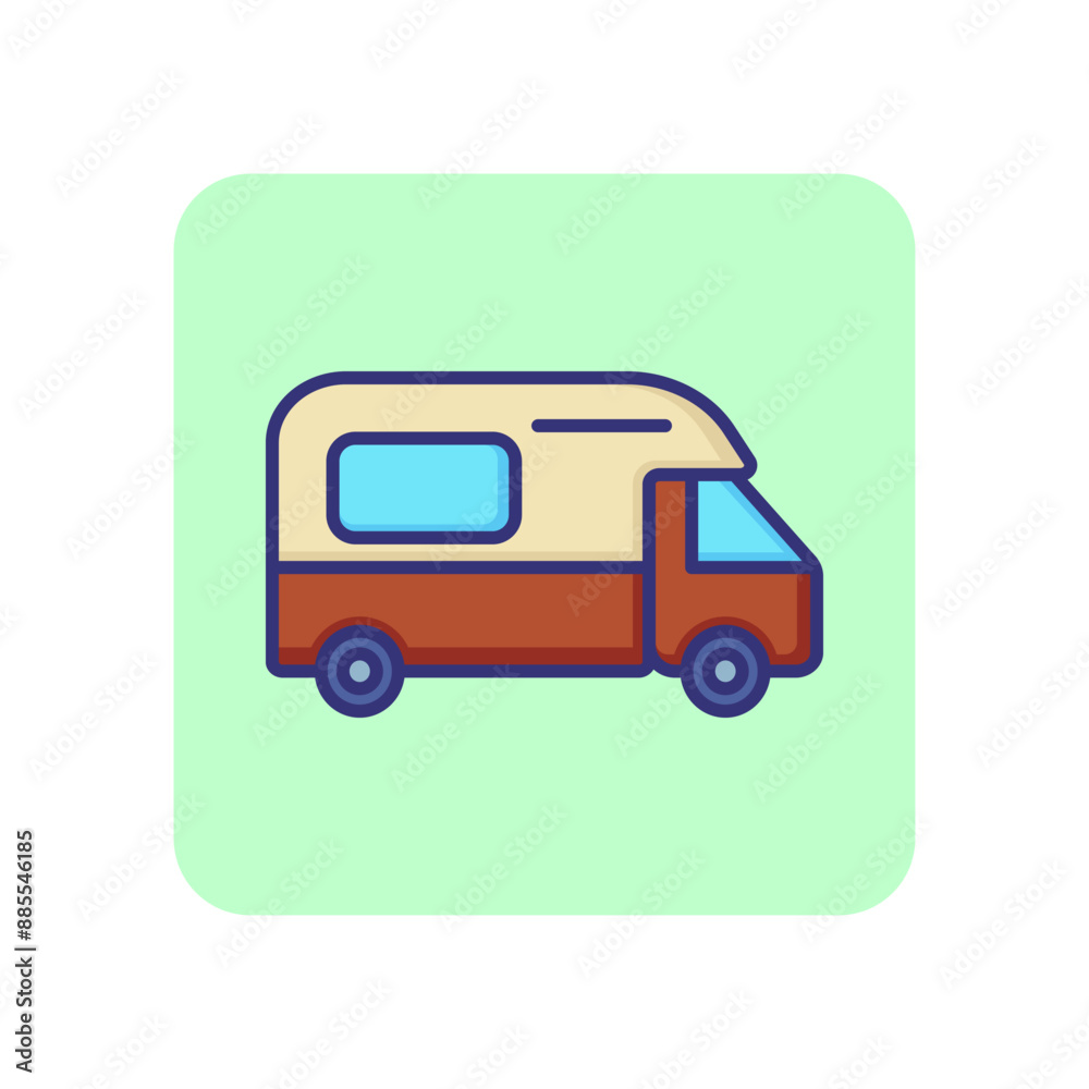 Camping car line icon. Caravan, trailer, motorhome. Transport concept. Vector illustration can be used for topics like transportation, travel, tourism Camping car line icon. Caravan, trailer, motorhome. Transport concept. Vector illustration can be used for topics like transportation, travel, tourism