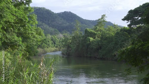 Mountain and Wang river in tropical forest near Lampang, Thailand