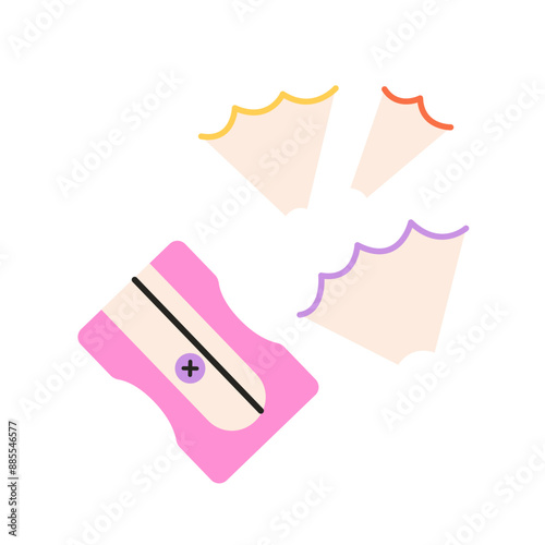 Sharpener and pencil shavings. School supplies concept. Vector illustration in flat style