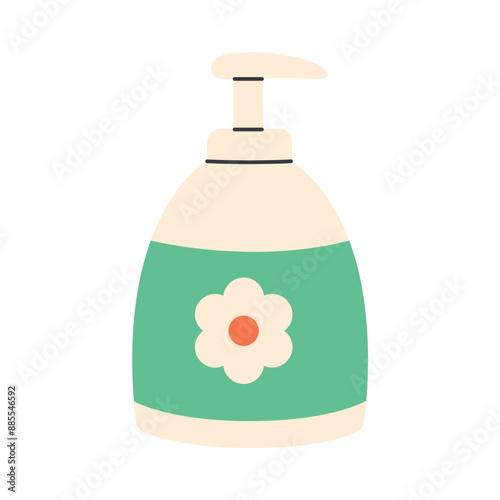 Liquid soap bottle. Intimate soap for women hygiene. Female sanitary gel in bottle with pump cap and dispenser. Gynecological cosmetic liquid for body care. Vector illustration in flat style