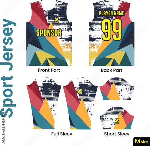 Jersey design template for printing and sublimation. Medium size geometric line jersey pattern template t-shirt