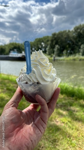 delicious cup of ice cream with cream