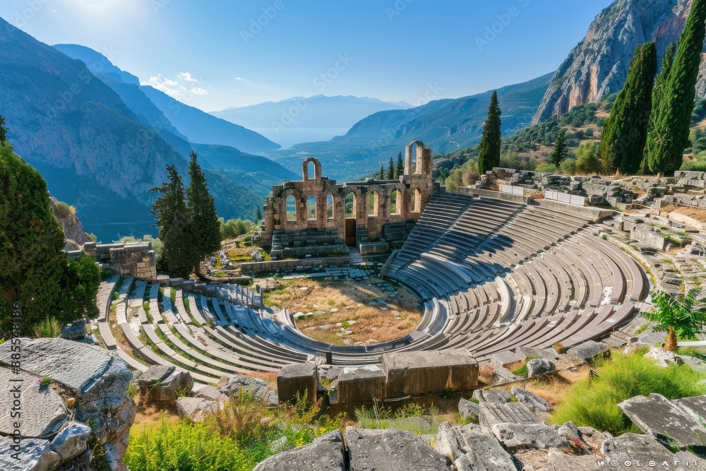 Naklejka premium Explore the historic delphi theater with shrine of the sun god apollo - greece