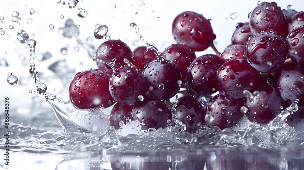 A bunch of bright red grapes in the water splashed A bunch of bright red grapes in the water splashed