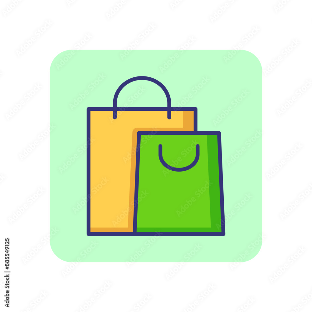 Paper bags line icon. Shopaholic, sale, purchase. Shopping concept. Vector illustration can be used for topics like retail, consumerism, commerce Paper bags line icon. Shopaholic, sale, purchase. Shopping concept. Vector illustration can be used for topics like retail, consumerism, commerce