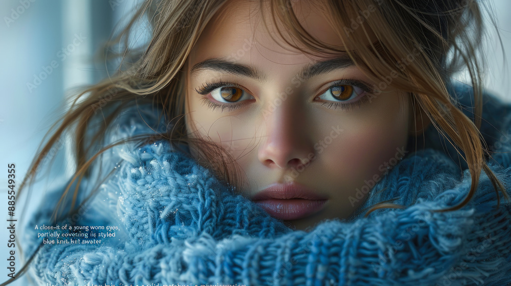 © PixelFusion Creation - Winter Beauty: Close-Up Portrait of Young Woman in Blue Knit Scarf
