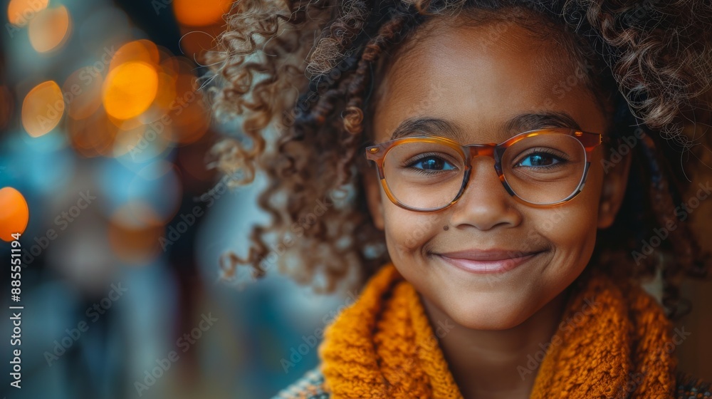A Young Girl's Smile Illuminates the City Lights. Generative AI A Young Girl's Smile Illuminates the City Lights. Generative AI