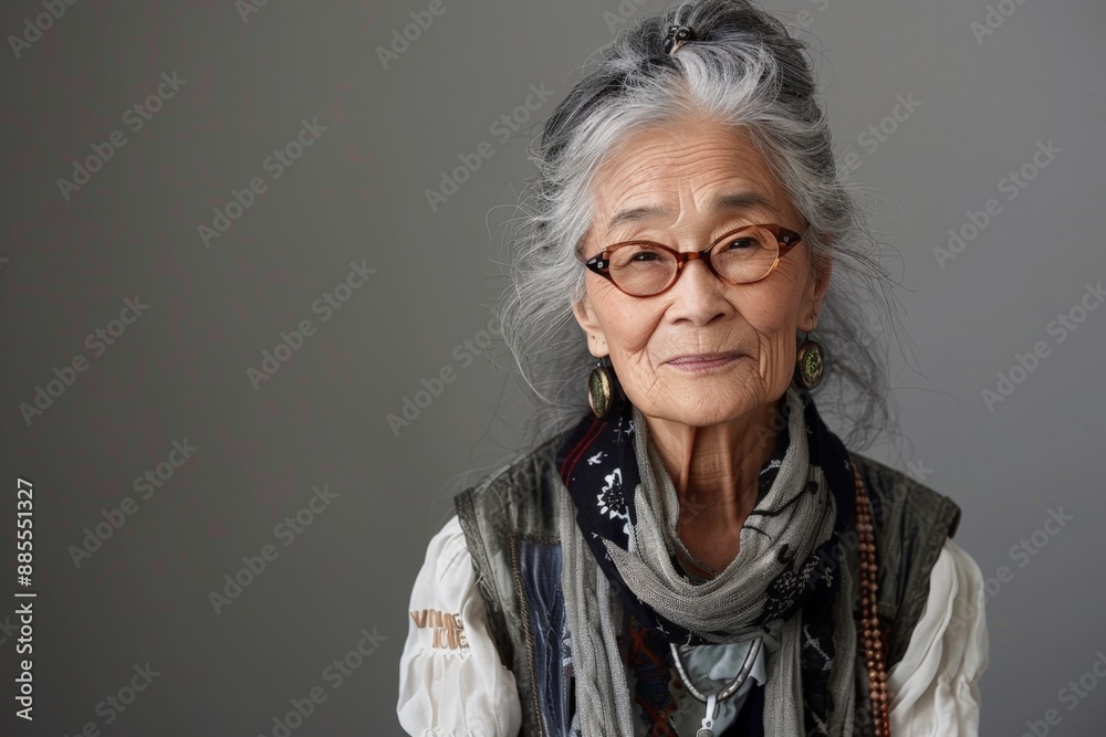 Graceful Senior Asian Woman with Elegant Style Posing in Studio Graceful Senior Asian Woman with Elegant Style Posing in Studio
