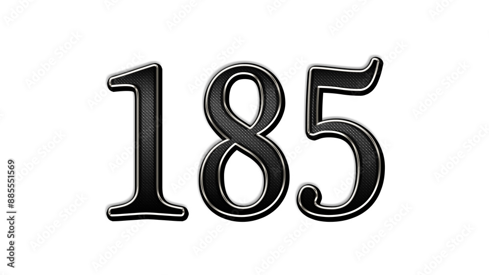 black metal 3d design of number 185 on white background. black metal 3d design of number 185 on white background.