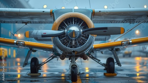 Wallpaper Mural A Single Propeller Plane Waits On A Rainy Runway. Generative AI Torontodigital.ca