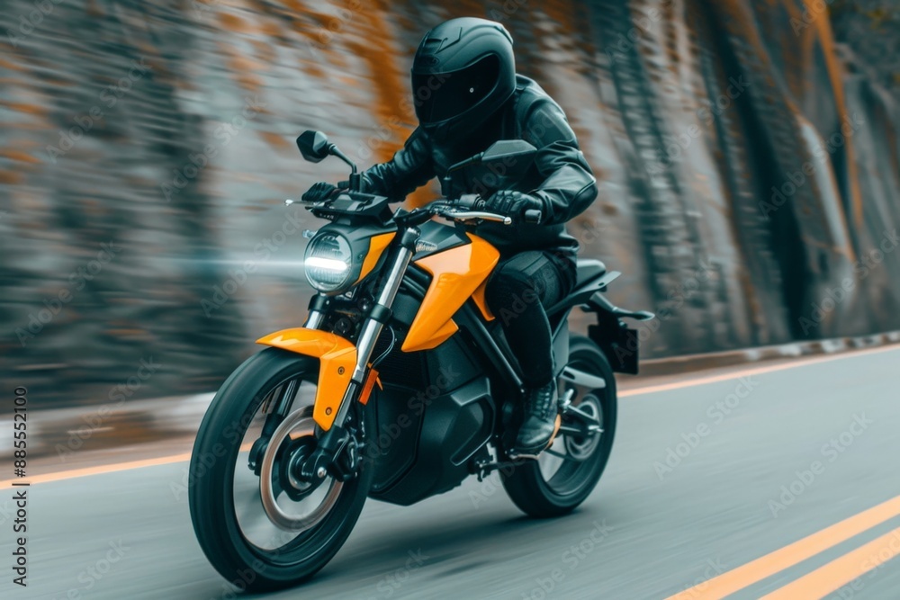 Fototapeta premium Dynamic Speed: Motorcyclist in Action on a Modern Sports Bike on the Open Road