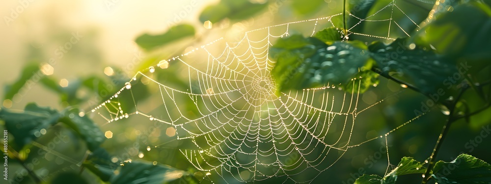 custom made wallpaper toronto digitalDew-covered spider web hanging in the morning sunlight, creating an ethereal and magical backdrop for various outdoor activities. The dewdrops glisten on each strand of silk, adding to its enchanting