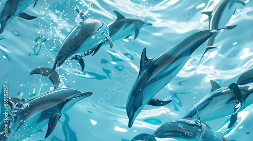 From various angles, a pod of dolphins playfully frolic in the waves, their joyful antics a testament to the boundless energy of the sea.