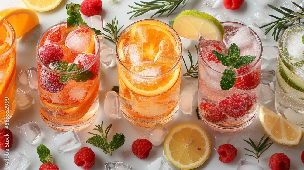 Refreshing Summer Cocktails With Citrus, Raspberries, and Mint. Generative AI Refreshing Summer Cocktails With Citrus, Raspberries, and Mint. Generative AI