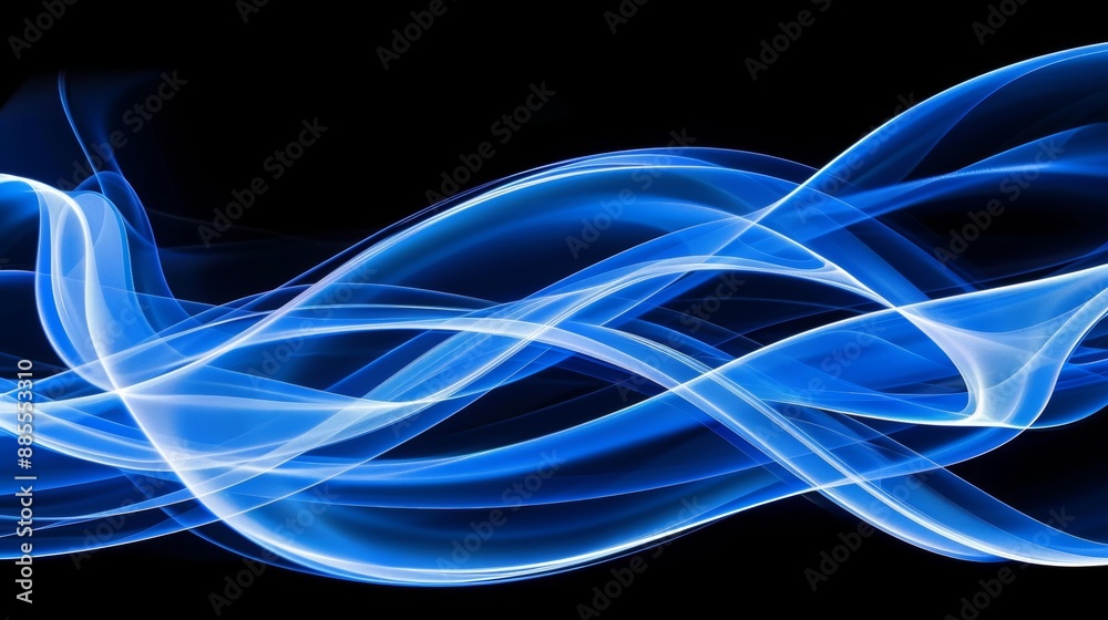 Elegant blue smoke swirls on black background Elegant blue smoke swirls on black background