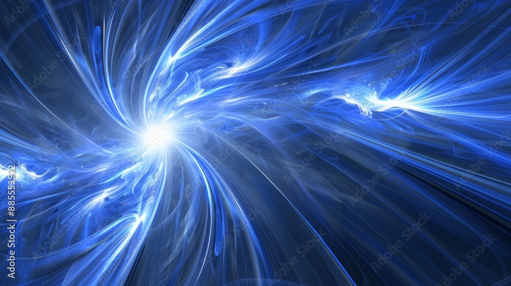 Abstract blue energy light swirls and bright starburst background
