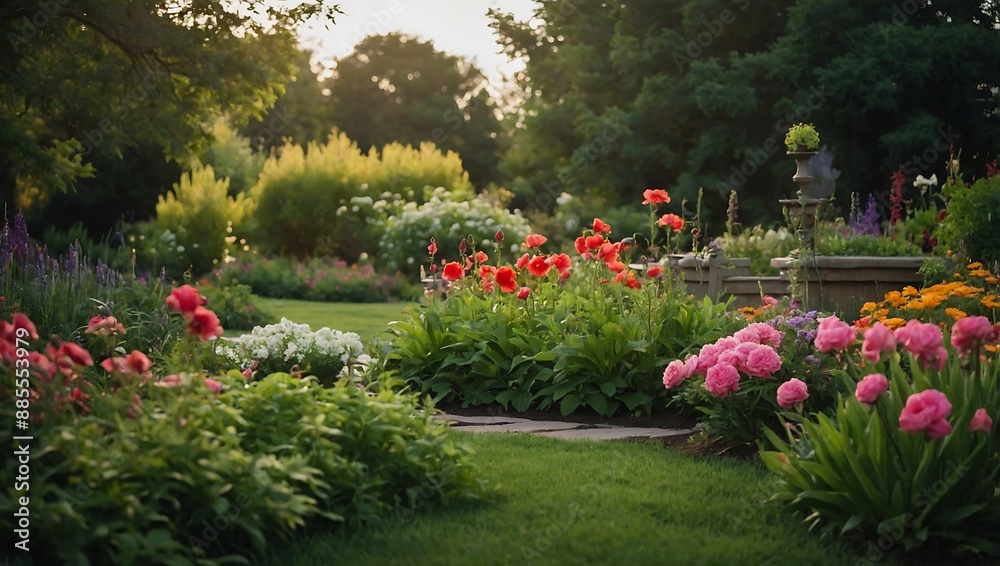 Serene and beautiful flower-filled garden Serene and beautiful flower-filled garden