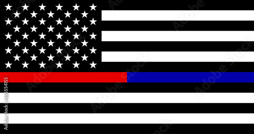USA flag with Thin Red and Blue Line