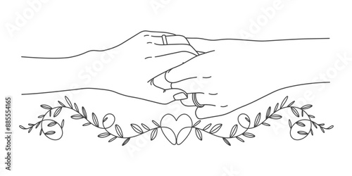 Couple of a lovers hand line art style vector illustration