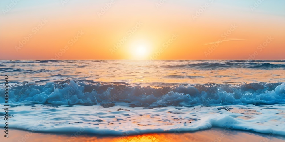 Captivating sunset scene by the ocean with serene waves and picturesque vista. Concept Nature Photography, Sunset Views, Seaside Landscapes