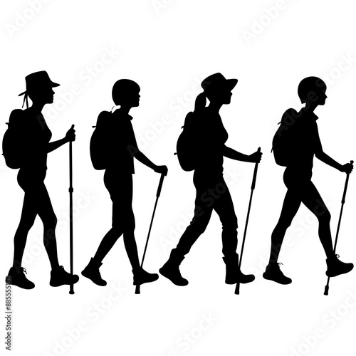 Mountain Hiking or Hiker Silhouettes Vector illustration
