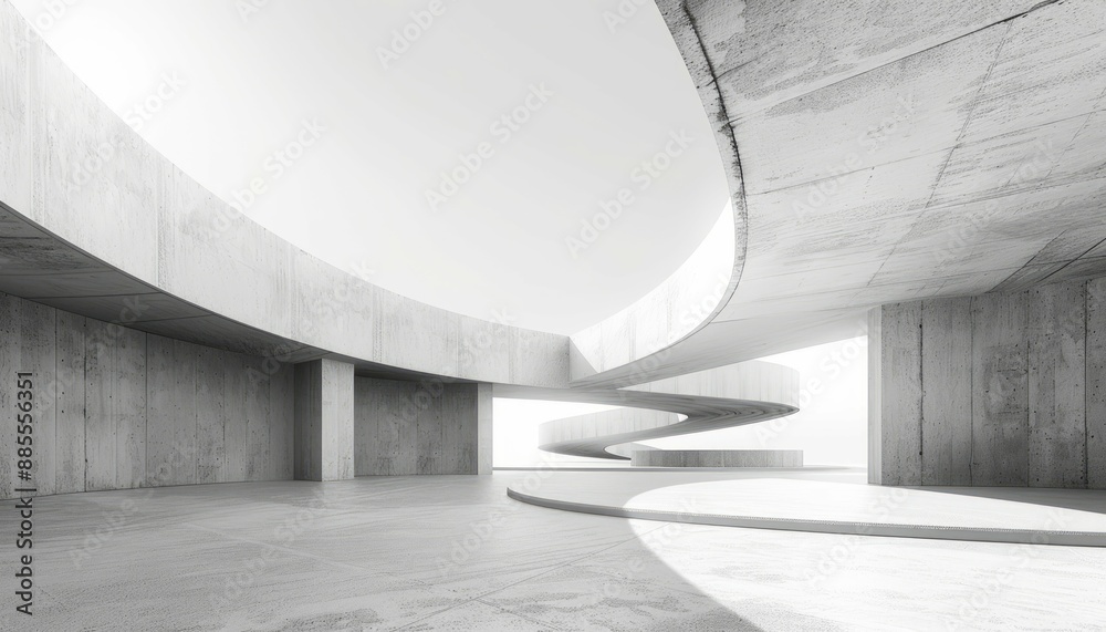 Obraz premium An empty abstract architecture building with minimal concrete design, featuring an open floor