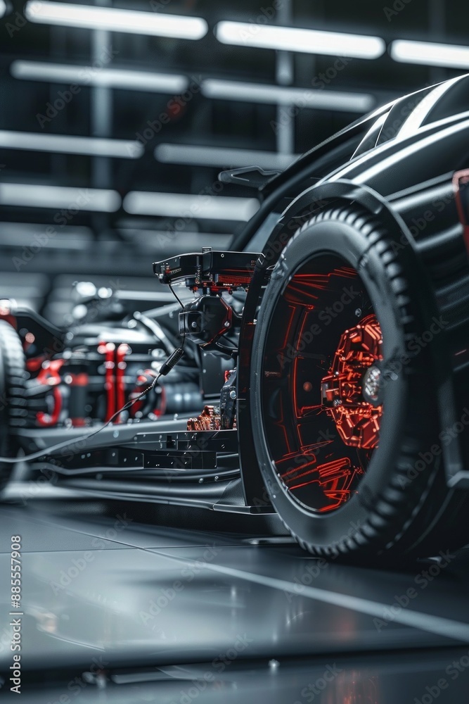 Obraz premium An innovative display of futuristic electric sports car chassis high-performance battery concept