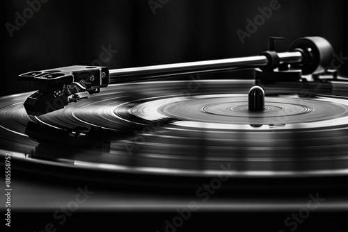 Dynamic motion turntable playing vinyl record photo