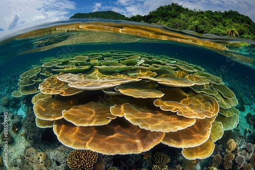 Diploastrea coral colony thrives in Raja Ampat's underwater wonderland, a beacon of marine photo