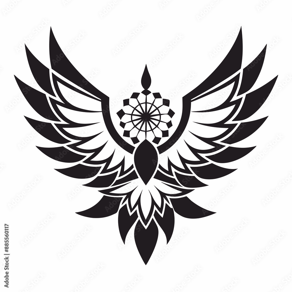 Fototapeta premium Doodle bird with intricate mandala wings, white background