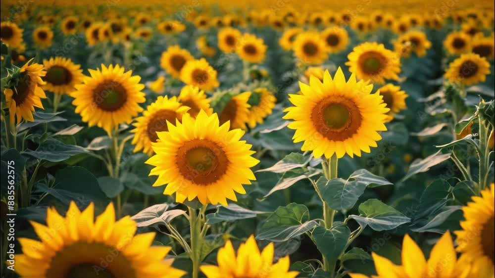 A vibrant sunflower field in full bloom, showcasing bright yellow petals under a clear sky This serene countryside scene highlights natures beauty and tranquility A vibrant sunflower field in full bloom, showcasing bright yellow petals under a clear sky This serene countryside scene highlights natures beauty and tranquility
