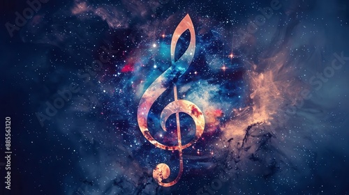 Music note with a galaxy and stars inside, music note, cosmic melody