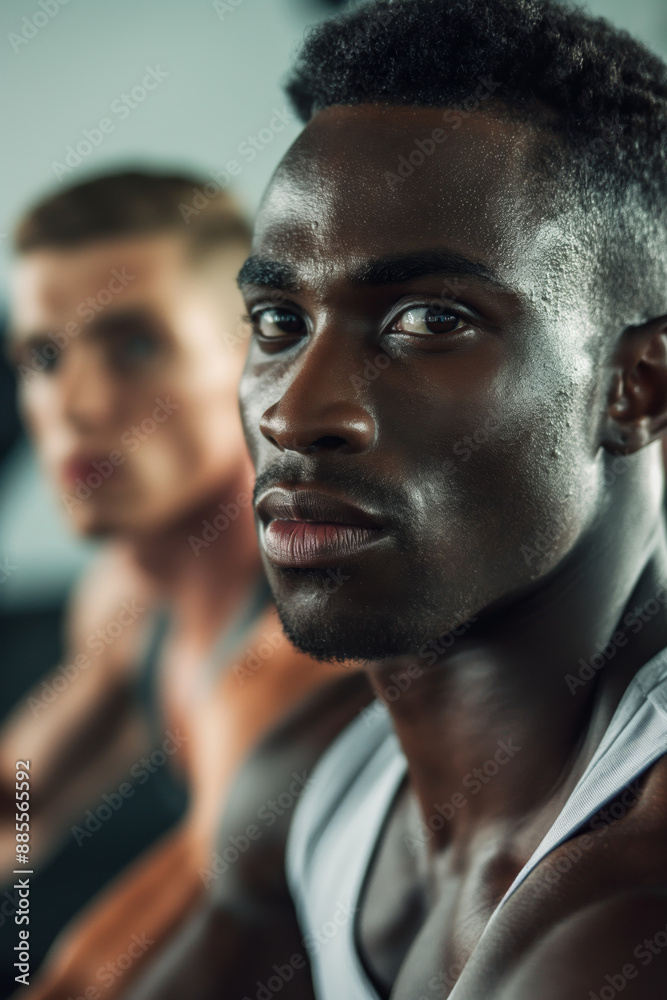 Focused Young Athlete in Gym Setting, CloseUp of Determined Faces Focused Young Athlete in Gym Setting, CloseUp of Determined Faces