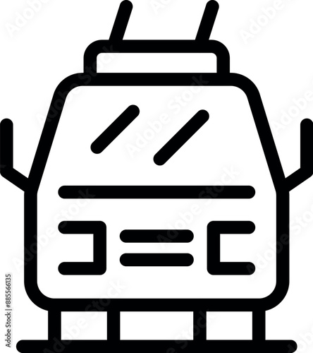 Black line icon of a cable car moving on a ropeway line, for ski resort or mountain transportation