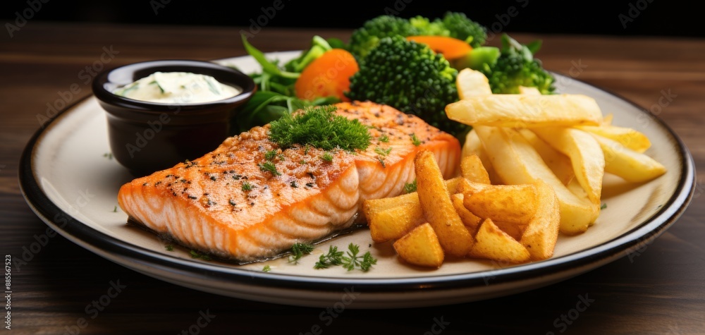 Delicious Seafood Feast: Deep-Fried Fish and Chips with Grilled Salmon and Quinoa Delicious Seafood Feast: Deep-Fried Fish and Chips with Grilled Salmon and Quinoa