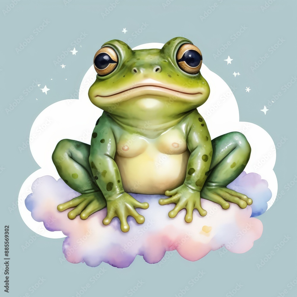 Obraz premium a frog sits on a cloud with the words quot frog quot on it