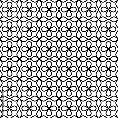Seamless geometric lines pattern with simple four petal leaf shapes on white background. Suitable for various creative projects.