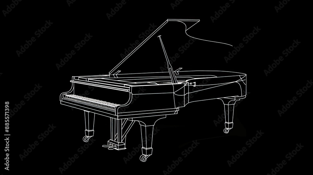 A sleek black background with the silhouette of a grand piano A sleek black background with the silhouette of a grand piano