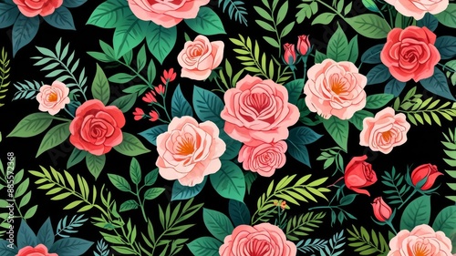 Wallpaper Mural seamless botanical floral pattern with rose herb and leaves big set background with flowers Torontodigital.ca