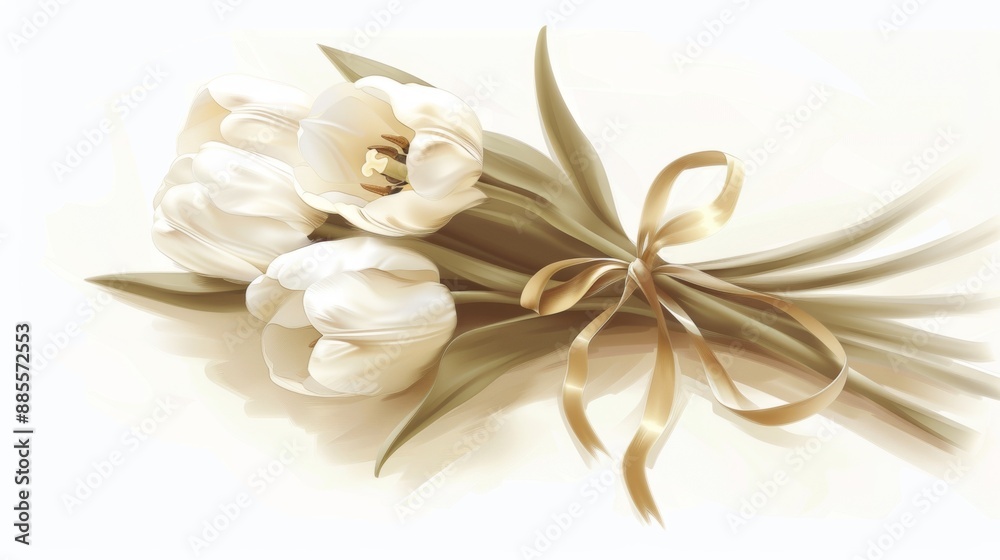 Elegant white tulips with golden ribbon Elegant white tulips with golden ribbon