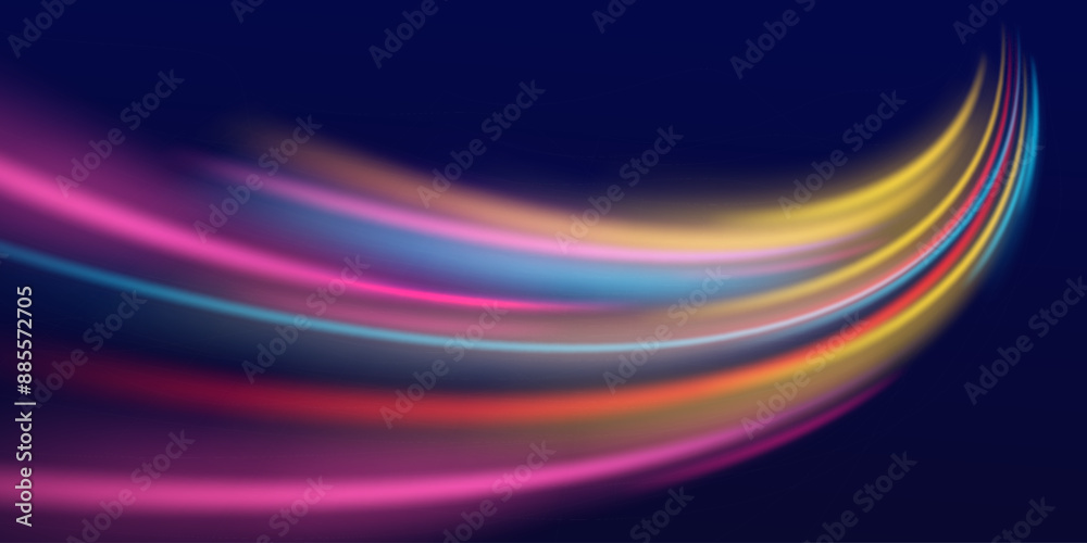 Light motion trails. High speed effect motion blur night lights in blue and red colors, abstract flash perspective road glow streaks long time exposure vector set on transparent background Light motion trails. High speed effect motion blur night lights in blue and red colors, abstract flash perspective road glow streaks long time exposure vector set on transparent background