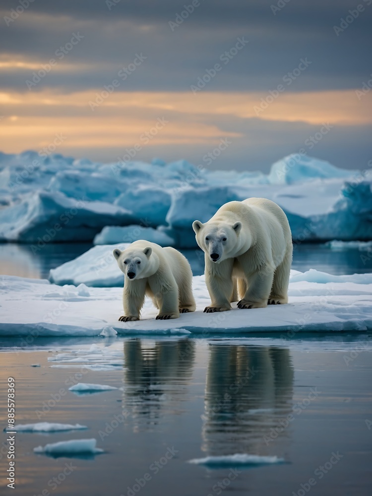 Serene polar bear family on Arctic ic Serene polar bear family on Arctic ic