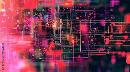 Abstract Digital Network Background - A vibrant and abstract digital illustration depicting a complex network of circuits and glowing lines. It symbolizes connectivity, technology, and the digital wor