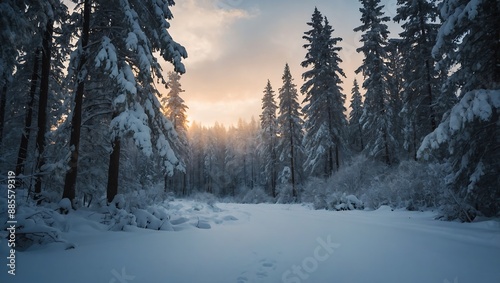 Serene winter landscape covered in pristine snow