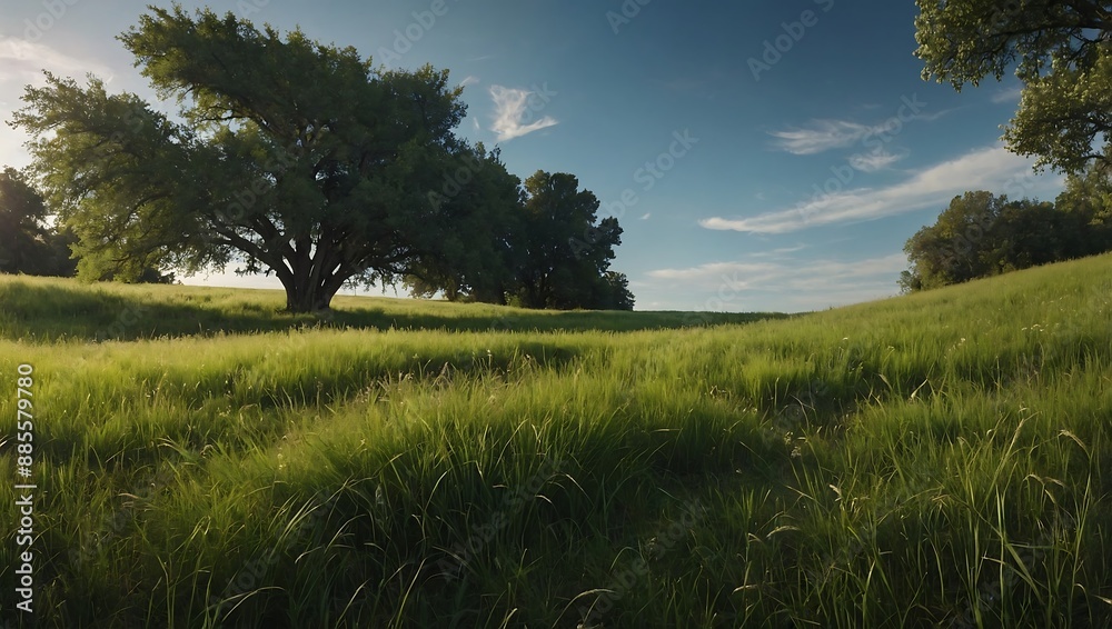 Obraz premium Serenity of grassy meadow and clear sk