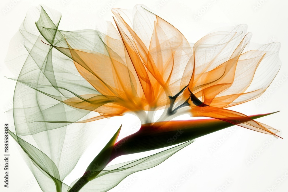 Graceful orange lily and abstract green leaves on bright background Graceful orange lily and abstract green leaves on bright background