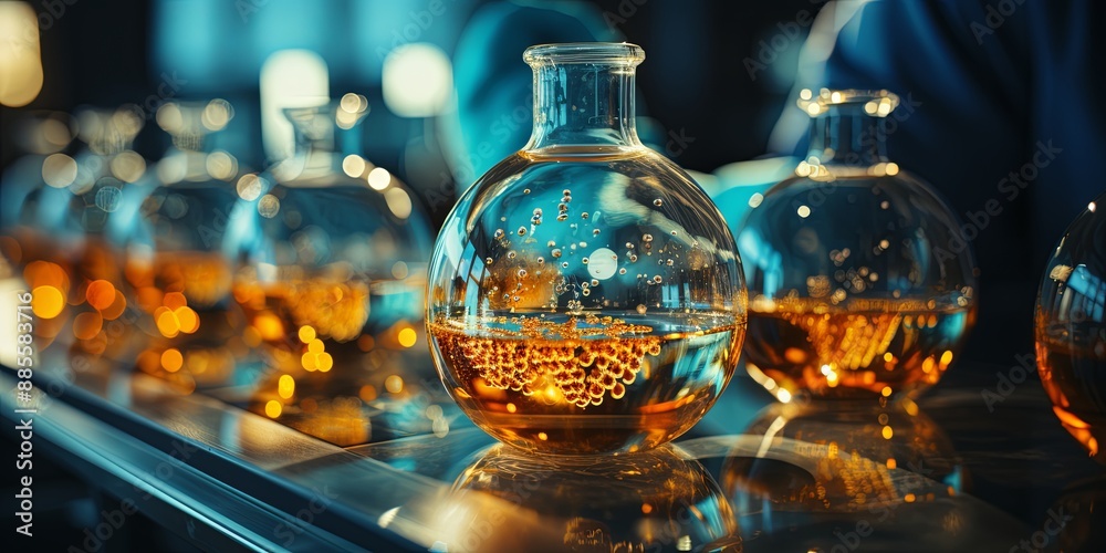 Row of Glass Bottles Filled With Liquid Row of Glass Bottles Filled With Liquid