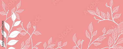 Wallpaper Mural Elegant white leaf design on pink background, botanical outline Torontodigital.ca