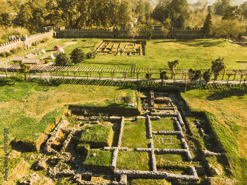 Aerial top view historical site Gonio fortress - Roman fortification in Adjara, Georgia. Gonio-Apsaros Fortress photo