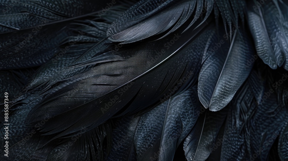 Obraz premium Close up black feather pattern texture background with a lovely soft focus